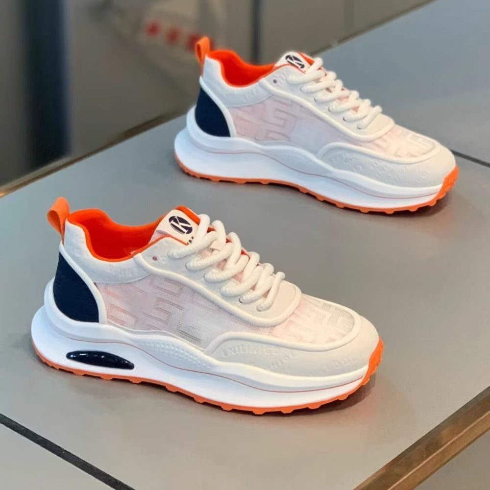 Men's 2025 new winter breathable mesh white sneakers, men's fashion chunky sole athletic casual ins trendy shoes