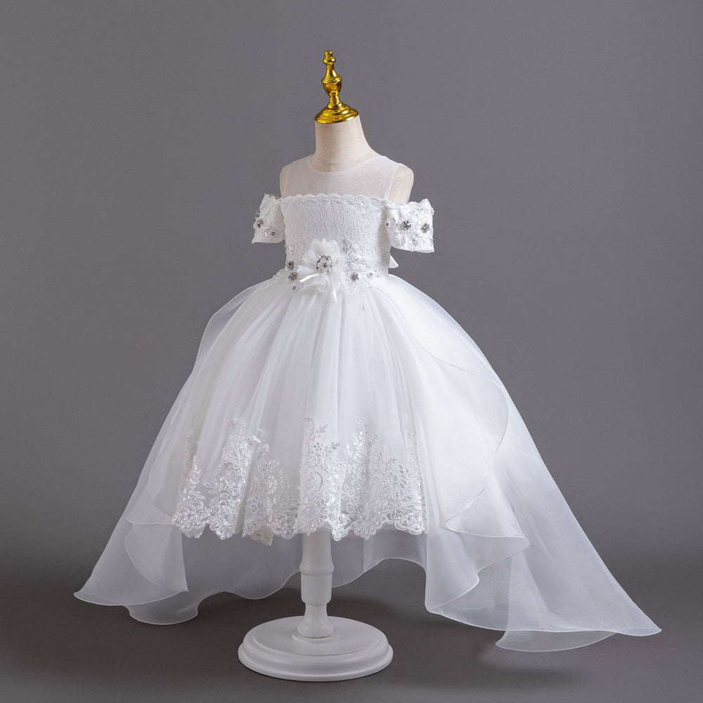 European and american new children's formal dress wedding lace train princess dress girls' piano performance dress girl dress
