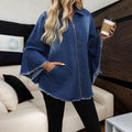 European and american style women's denim jacket -  cross-border autumn/winter fashion loose fit turn-down collar batwing sleeve jacket