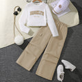 Children's suitcross-border girls' clothing springnew arrivaleasiest for matchletterlong sleevessweatshirtamerican workwear pantstwo-piece set