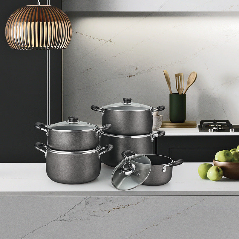 Direct from the source factory: in-stock, ready-to-ship large stockpot and soup pot sets, suitable for gas stoves, non-stick cookware sets, and general pot cooking