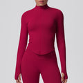 seamless pure color tight high elastic breathable stand collar zipper outwear sports running fitness yoga wear tops for women