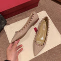 2024new arrival spring and summer studded flats shoes shallow patent leather willow soft bottom boat shoes flats shoes women's pointed toe flats women