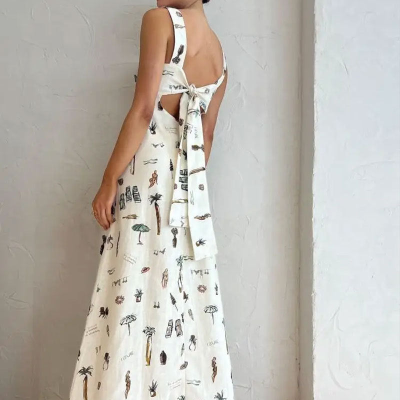cross-border e-commerce european and american women's clothing: new summer sleeveless tie-up cami sexy printed maxi dress