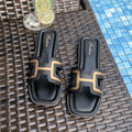 Women's slippers - 2025 summer new arrivals: french-style h-strap square toe flat sandals - fashionable, versatile, outdoor beach thong sandals