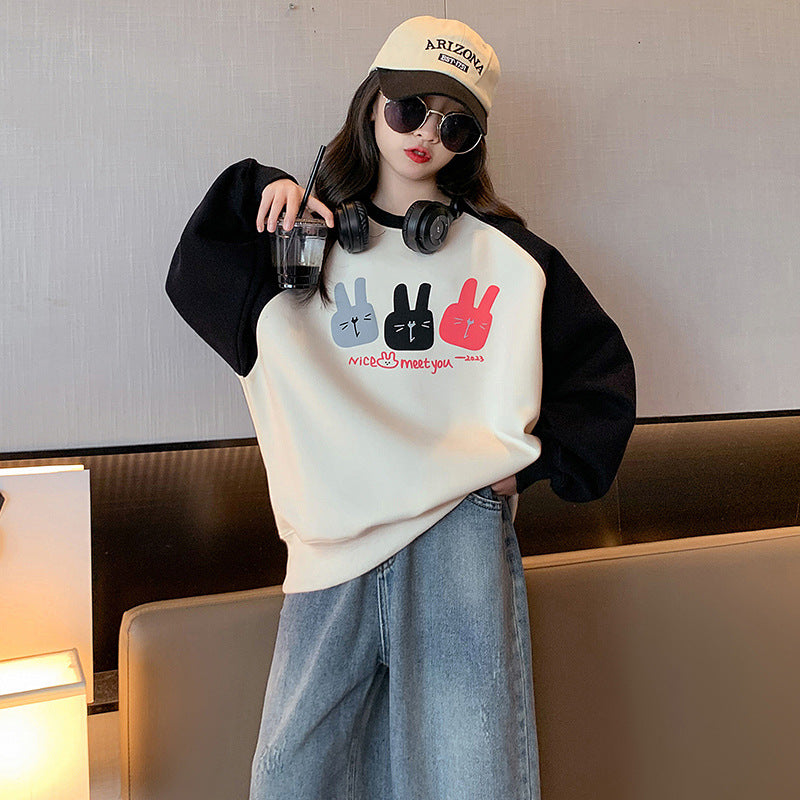 Girls' fall sweatshirt  new trendy girl casual long sleeve top spring/autumn big kids versatile top