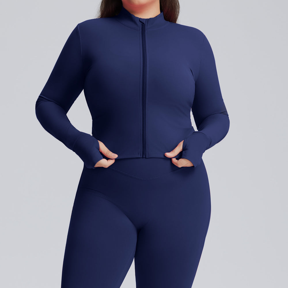 European and american style women's long-sleeved zip-up slim-fit quick-dry activewear jacket - autumn/winter plus size yoga outerwear