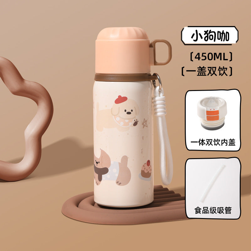 Double-walled insulated water bottle for kids, 316 stainless steel, suitable for both boys and girls. water bottle with straw, large capacity, wholesale and customization available