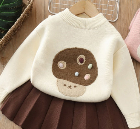 Kids' base layer sweater  autumn new arrivals: cute girls' outfit, girls' crew neck sweater, thickened set