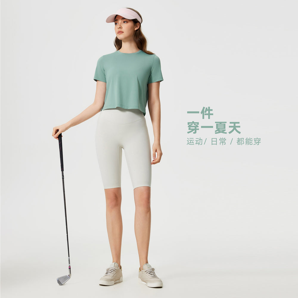 Summer crew neck yoga top - short, loose fit, quick-dry, women's lightweight & breathable activewear t-shirt d25016