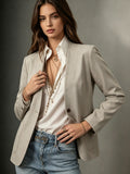 European and american casual style plus size blazer - collarless, single button, pocket design, loose fit, slimming, commute suit jacket