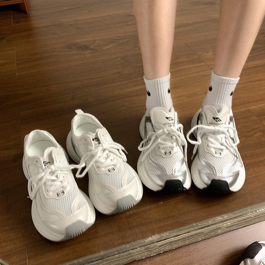 Dad shoes women's 2026new arrivalsummer thin breathable mesh women's shoes thick sole silver fried street sports casual shoes