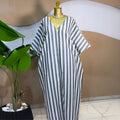 European and american cross-border women's clothing:  autumn new arrivals - sweet, fresh, loose-fit plus size striped v-neck batwing sleeve dress