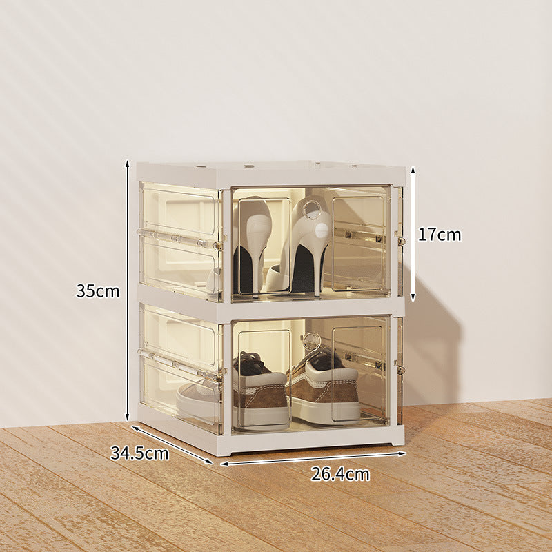 Thickened shoe box storage organizer - transparent folding shoe rack for boots, sneakers, and more - no assembly required, space-saving solution