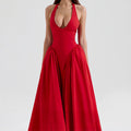 cross-border e-commerce european and american women's clothing: new summer collection - elegant v-neck halter neck sexy evening dress