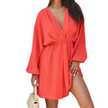 2024 independent station wish amazon autumn long sleeve v neck waist large swing dress women's clothing