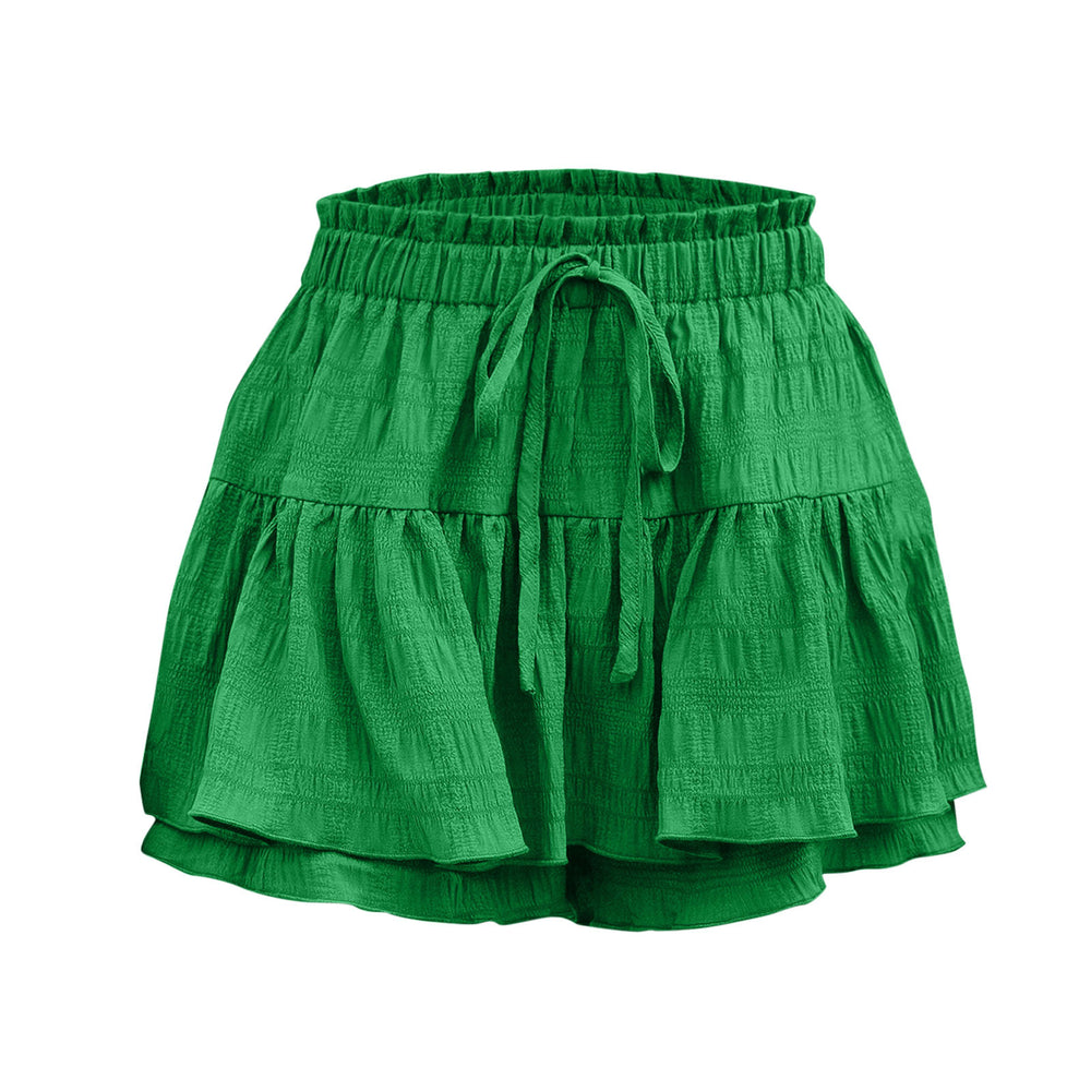 cross-border women's summer fashion ruffle solid color drawstring skort shorts