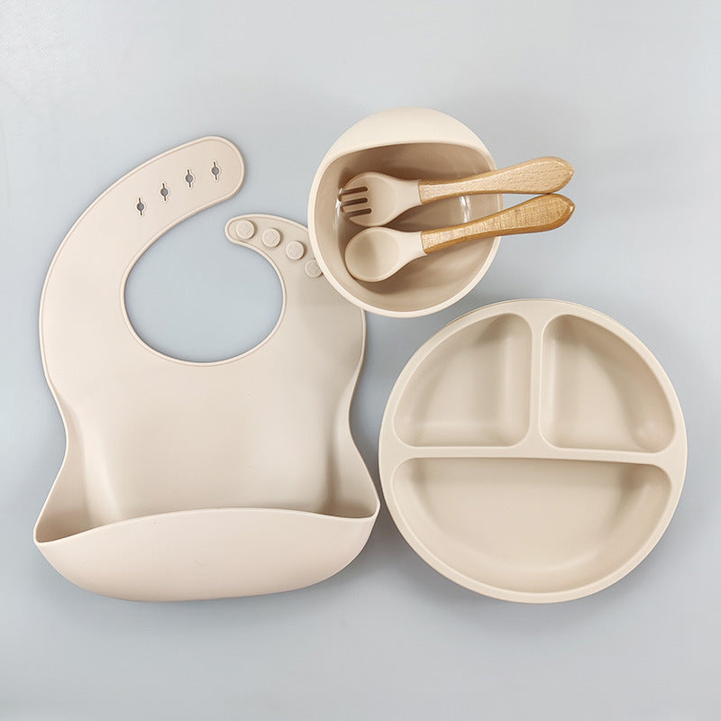Children's tableware feeding set Baby complementary food bowl Plate Baby silicone bowl Fork spoon Food grade silicone plate