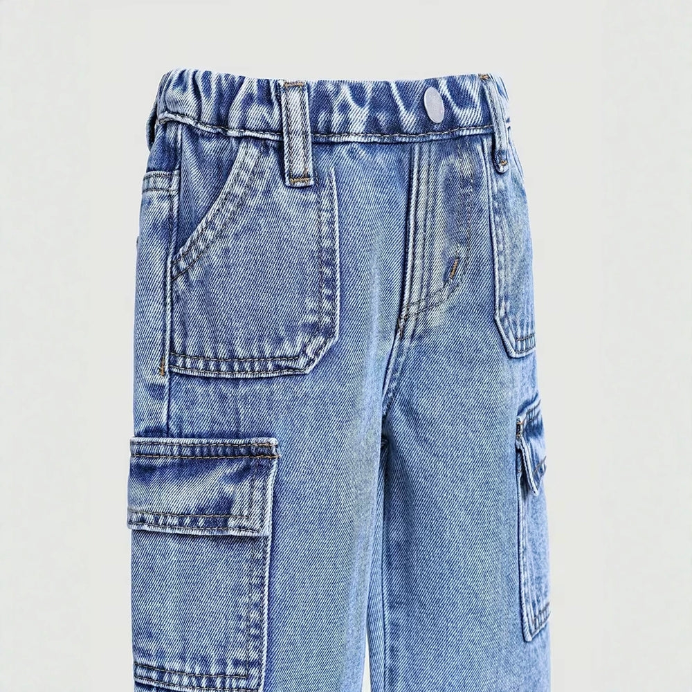girls' spring/autumn denim pants: new styles for toddlers and young children, loose-fit casual straight-leg trousers, stylish and versatile wide-leg pants for kids