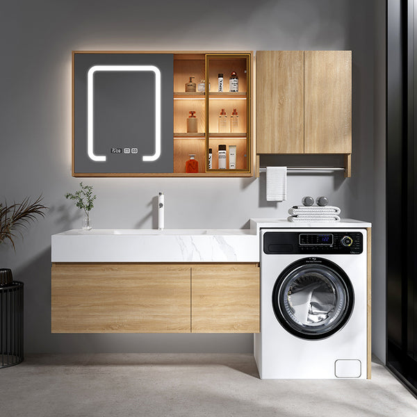 [Customized] Japanese rock slab seamless splicing ceramic basin washing machine cabinet bathroom washing hand washbasin cabinet