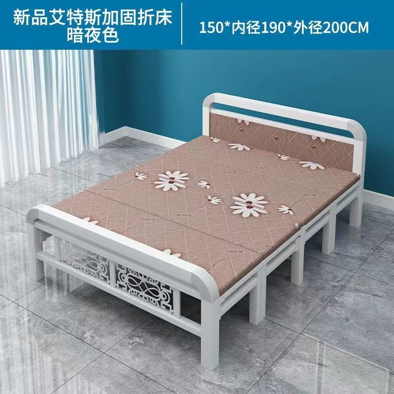 Four-fold foldable bed single bedfor homesimple office lunch break double rental house adult iron bed
