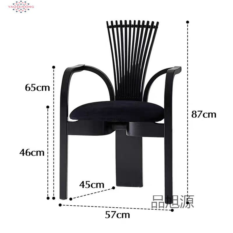 Casual medieval dining chair household solid wood soft bag back chair designer fan chair light luxury creative fashion chair