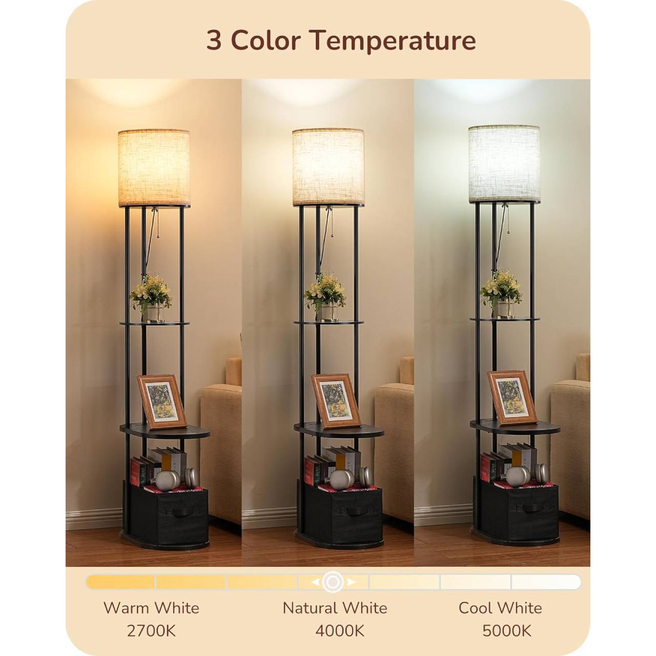 Cross-border floor lamp with charging port, storage box, atmosphere lamp, living room shelf lamp, bedroom bedside lamp, study desk lamp