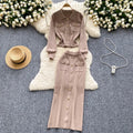 Xiaoxiangfeng two-piece set women's fall and winter styleeasiest for match metal buckle lapel knittingtops tight hip-covering skirt