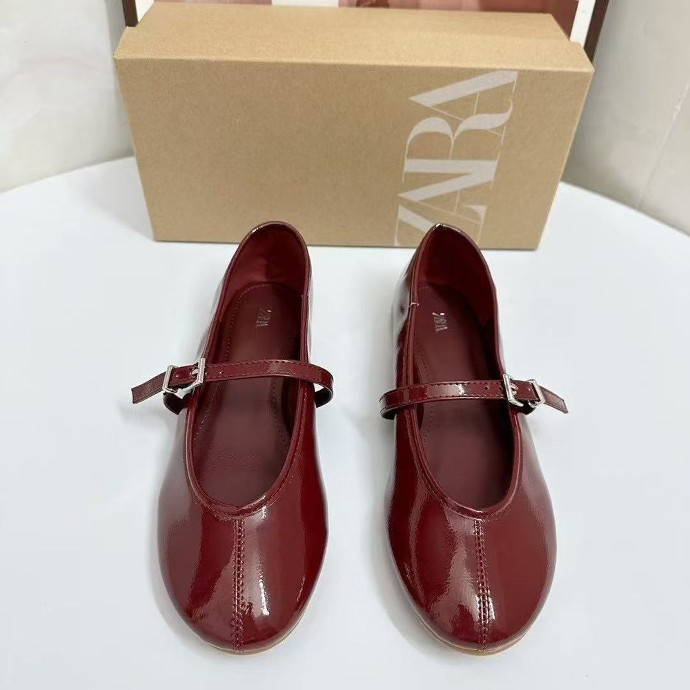 Za2025new arrival women's shoes with toe cap and one buckle strap shallow mouth mary jane flats women's flatseasiest for match little red shoes evening breeze