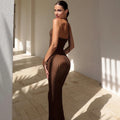 fashionsummernew arrivalknittinghalter sleeveless long dresspure colortightsexybacklessdress women