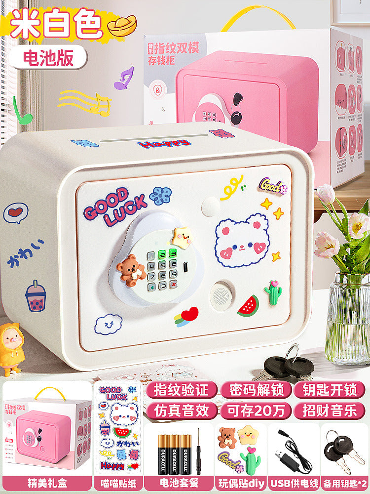 New children's cartoon piggy bank - large capacity, multi-functional, dual-mode unlocking, automatic induction money rolling savings toy