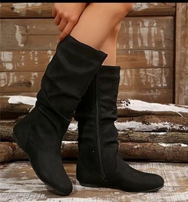 Export cross-border pleated boots autumnew arrivalretro style flats suede plaidretro boots for women