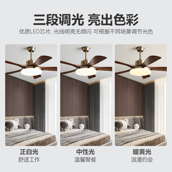 Medieval fan light 2025 new atmospheric retro ceiling fan light living room dining room walnut color ribbon light fan chandelier