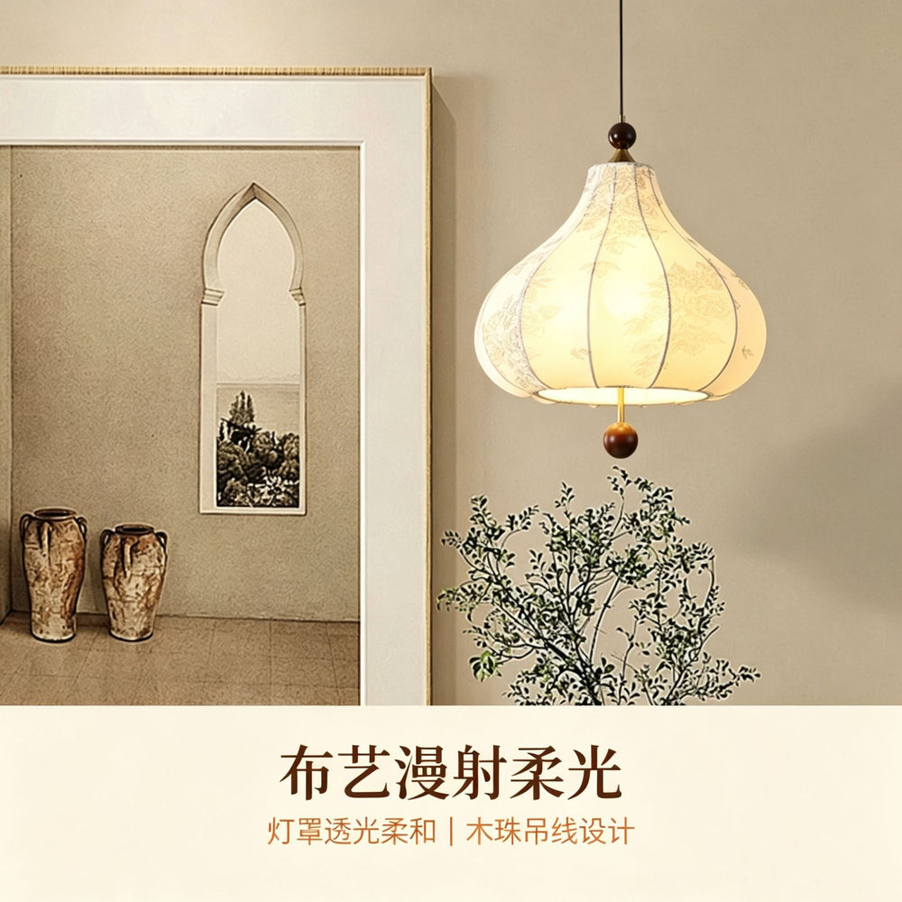 New chinoiserie fabric gourd chandelier zen tea room restaurant single head chandelier b&b retroprinting atmosphere chandelier