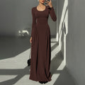 fashion style  fall and winter new arrivalpure color frenchelegancelong sleeves u-neck waist large swing dress wholesale