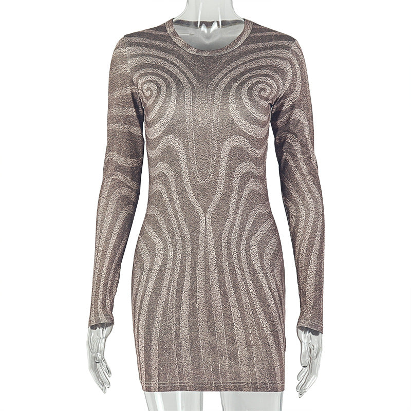 European and american style export whirlwind print women's home wear comfortable round neck bodycon skirt sexy waist-cinching stretch mini dress