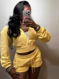 S391631 cross-border women's clothing rivet sportswear suit yellow zipper sweatshirt jacket drawstring shorts two-piece set