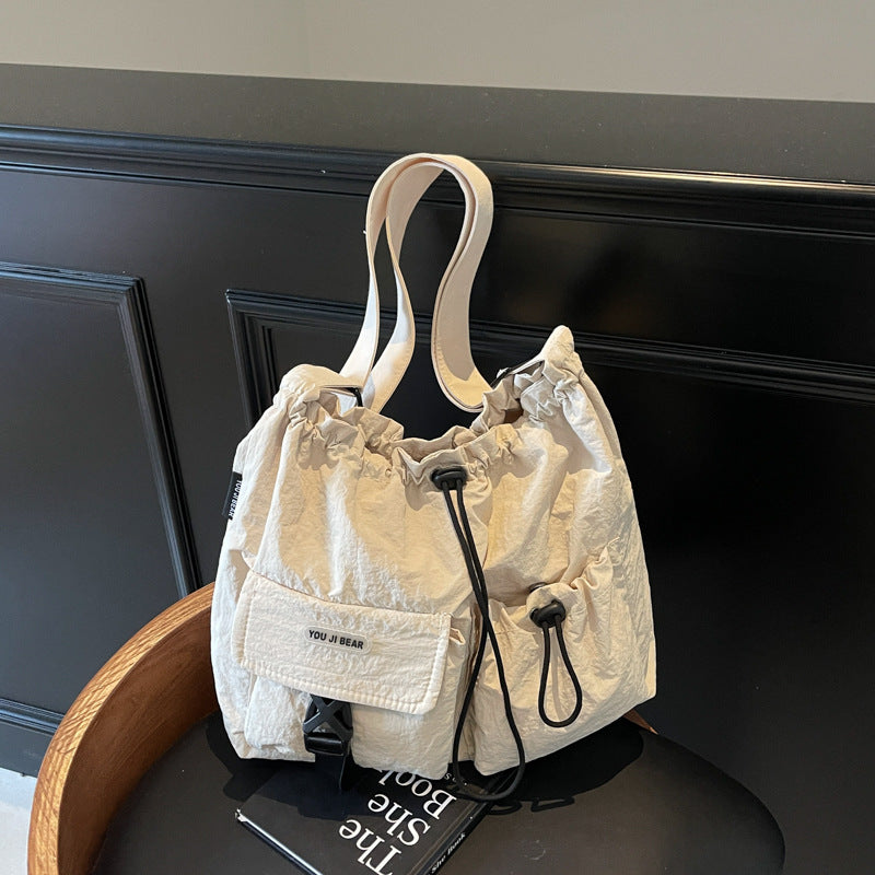 Foreign trade large-capacity fashion cloth bag women's 2025 summer new niche shoulder messenger bag Korean version pleated tote bag