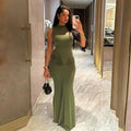 European and american cross-border chic women's clothing:  summer new arrival - solid color sleeveless high-waisted ruched fashionable maxi dress
