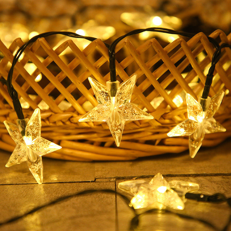 Cross-border new LED solar star light string outdoor waterproof garden decoration led bubble star color flash light string