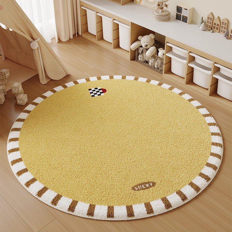 Cartoon faux cashmere round rug - perfect for bedroom bedside, study reading nook, cooling foot mat, living room sofa, or coffee table