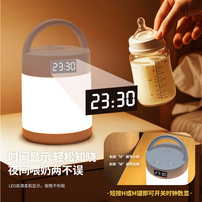 Night light with clock, bedroom sleep lamp, table lamp, rechargeable touch & remote control bedside lamp, baby feeding eye-care light