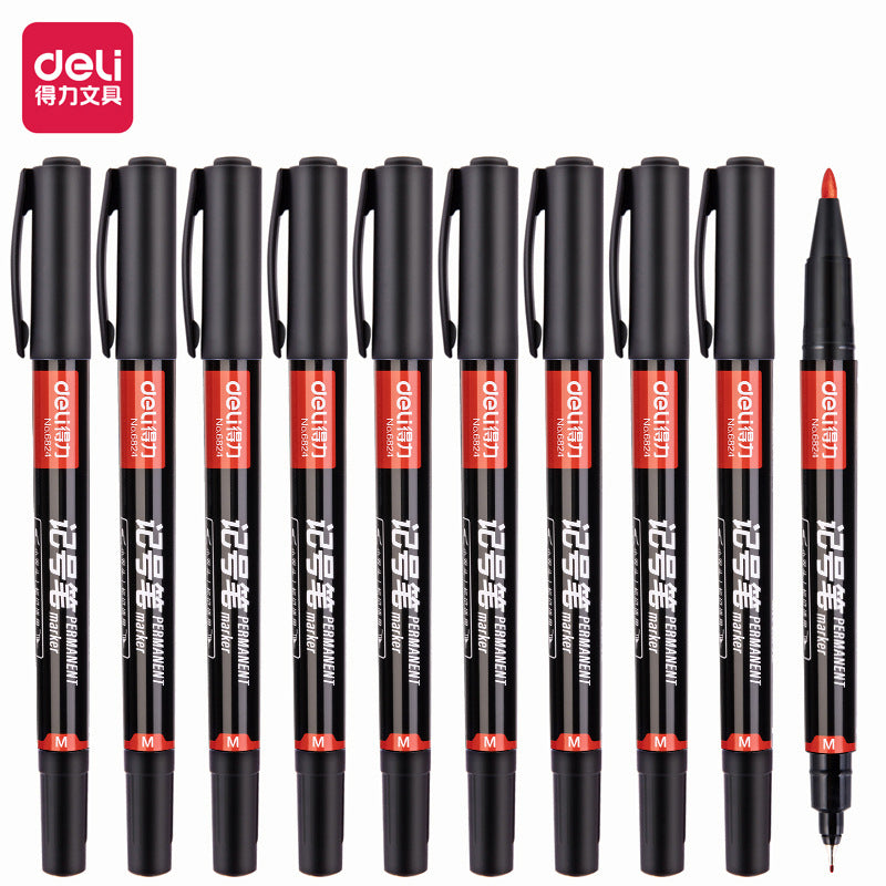 Deli double-ended marker, black oil-based pen, hook pen, art-specific oil-based signature pen, double-ended pen wholesale