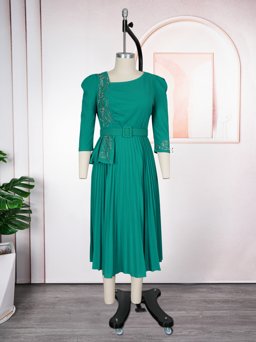 Amazon fashion elegance commuting pleated skirt cross-border women's clothing african foreign trade women's clothing plus size pleated dress