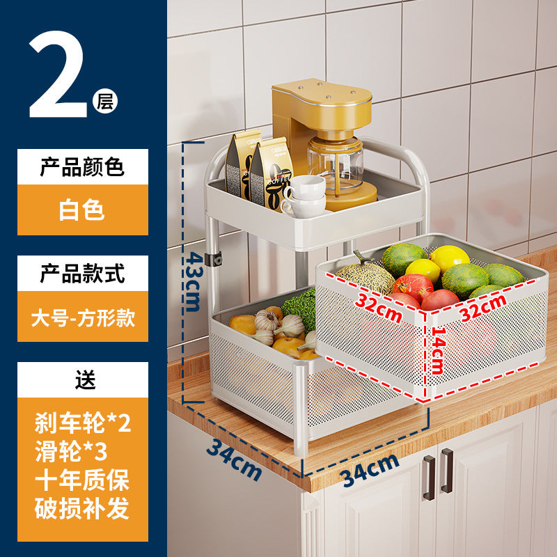 360-degree rotating vegetable organizer, kitchen floor-standing multi-tier round storage rack, dedicated basket storage for vegetables