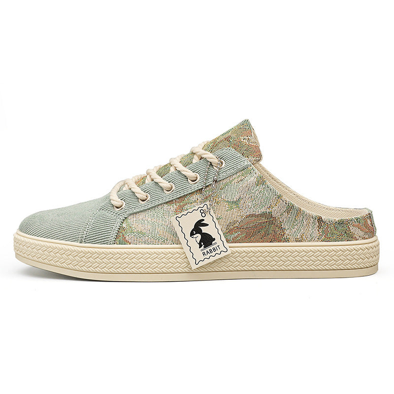 Canvas men's shoes summer trendyeasiest for match slip-on breathable casual cloth shoes men's heelless half drag men's trendy shoes