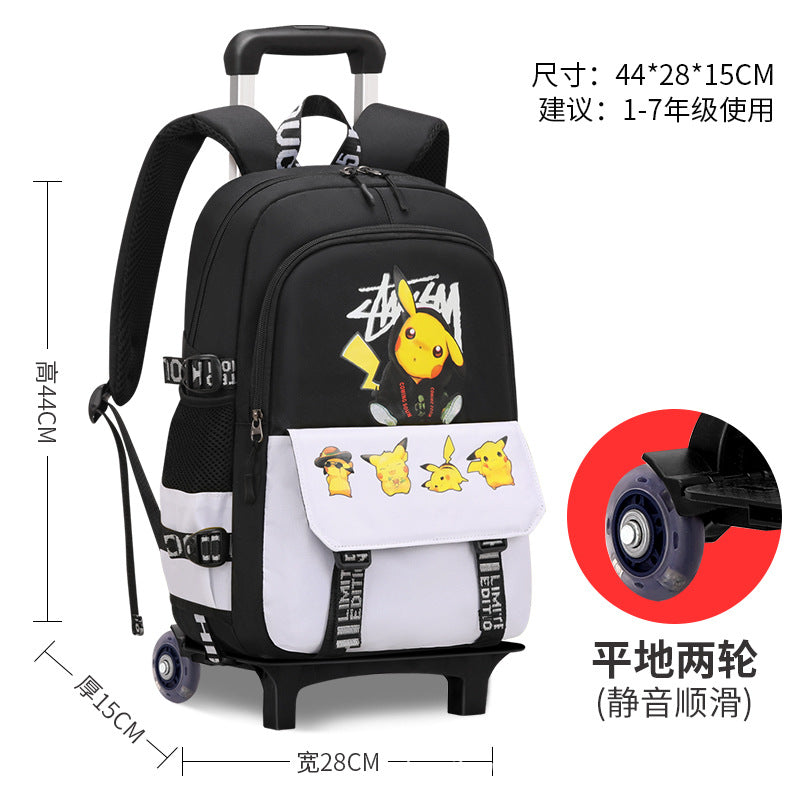 Primary school students tie rod schoolbag men's and women's six-wheel staircase climbing removable tie rod schoolbag second to sixth grade factory direct sales