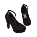 Black suede high heels waterproof platform 11cm buckle plus size high heels flats round toe thick sole mary jane high heels