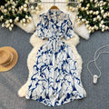 Niche stylesense of designprintingdressfemalenew arrivalsummer tie backwaist slimming lookmedium longvacation skirt