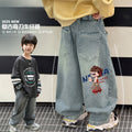 Nezha boys' jeans spring collection: mid-to-large size straight-leg, loose-fit trousers,  new style, scimitar pants, trendy